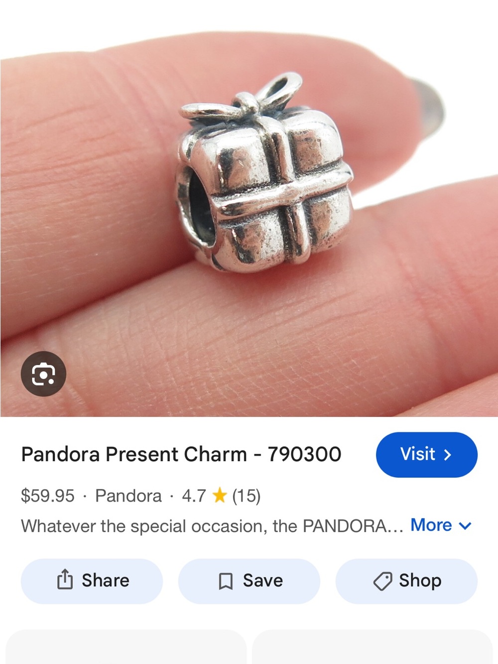 Pandora Silver Present Charm - Silver Gift Box Charm